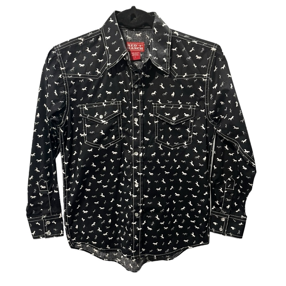 Red Ranch Unisex Youth Pearl Snaps Western Horse Lovers LS Shirt L 100% Cotton